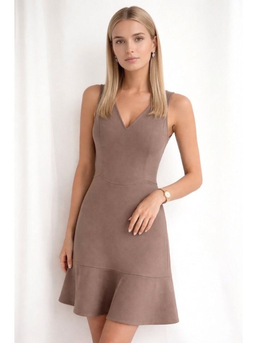 Valentino Wool Flare Sheath Mini Dress 4 Taupe Neutral